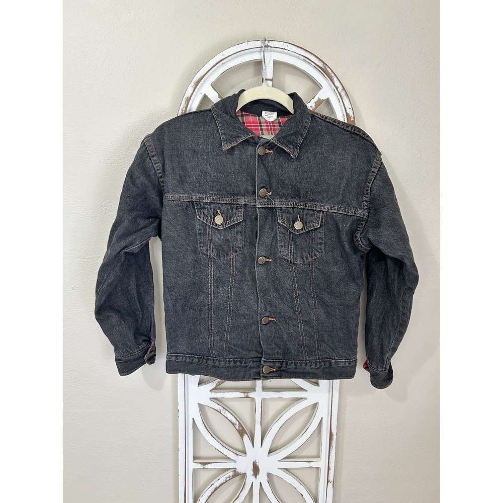 Vintage 90s OshKosh B'Gosh Denim Trucker Jacket Flannel Lined Kids Size 12 USA